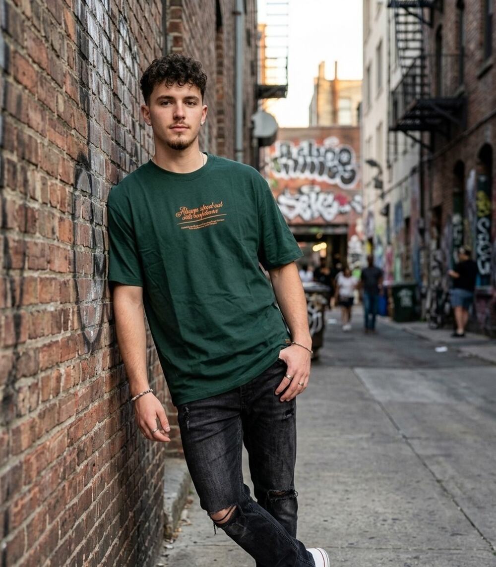 ZARA Boys Graphic T-Shirt Size 13-14 Yrs 164cm Dark Green Urban Streetwear Tee